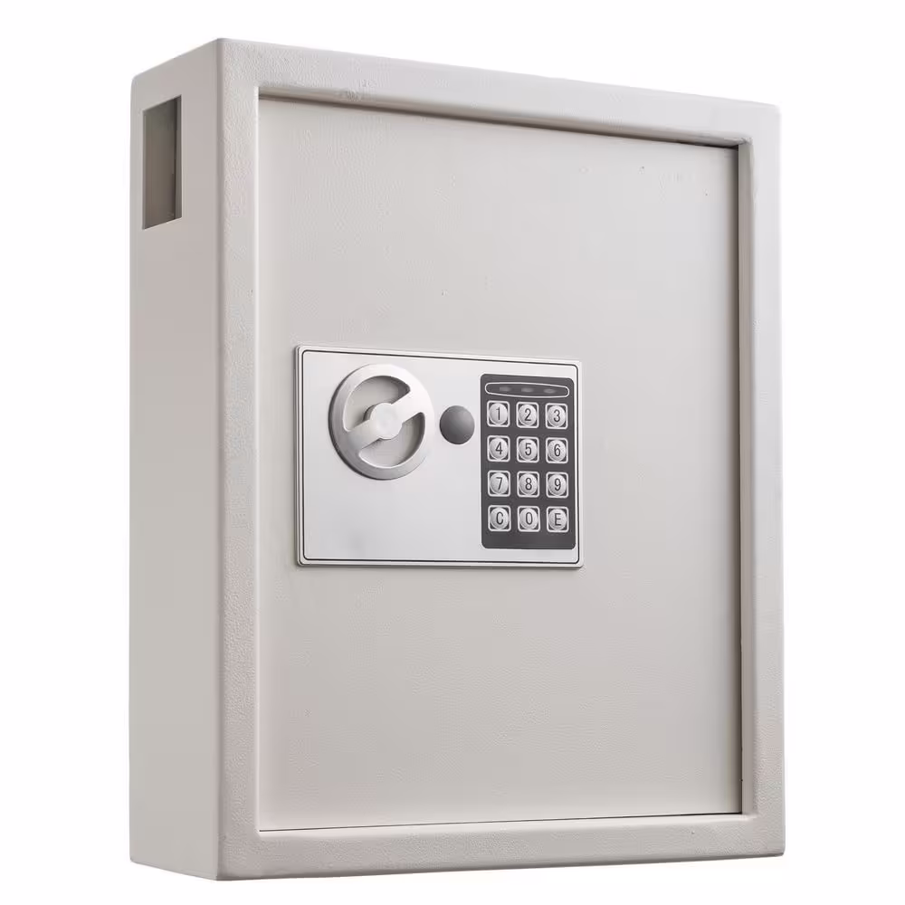 AdirOffice 40-Key Steel Digital Lock Key Cabinet, White with 100 Key Tags