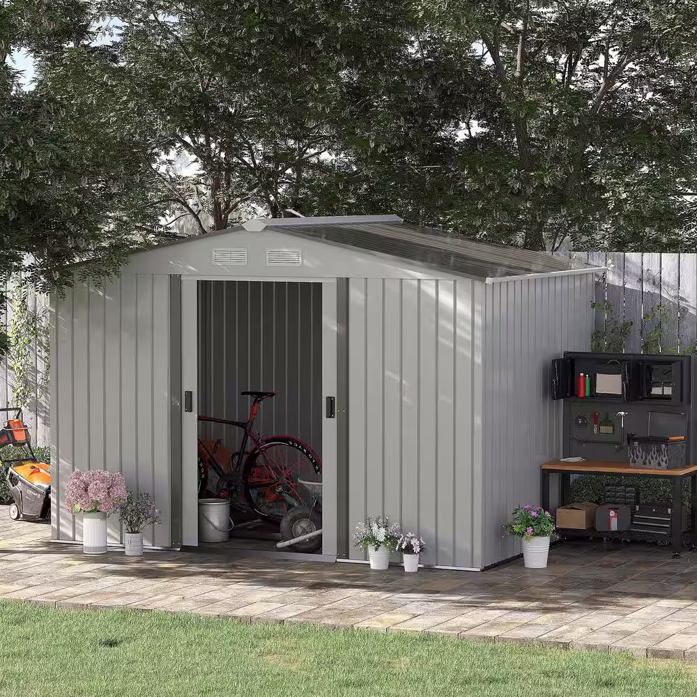 Outsunny 9 ft. W x 6 ft. D Metal Shed with Double Sliding Doors (58 sq. ft.)