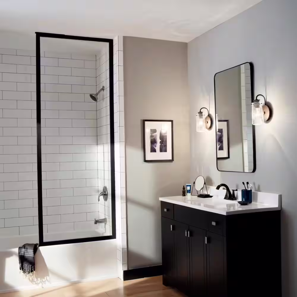 KICHLER Braelyn 1-Light Olde Bronze Bathroom Indoor Wall Sconce Light with Clear Seeded Glass Shade