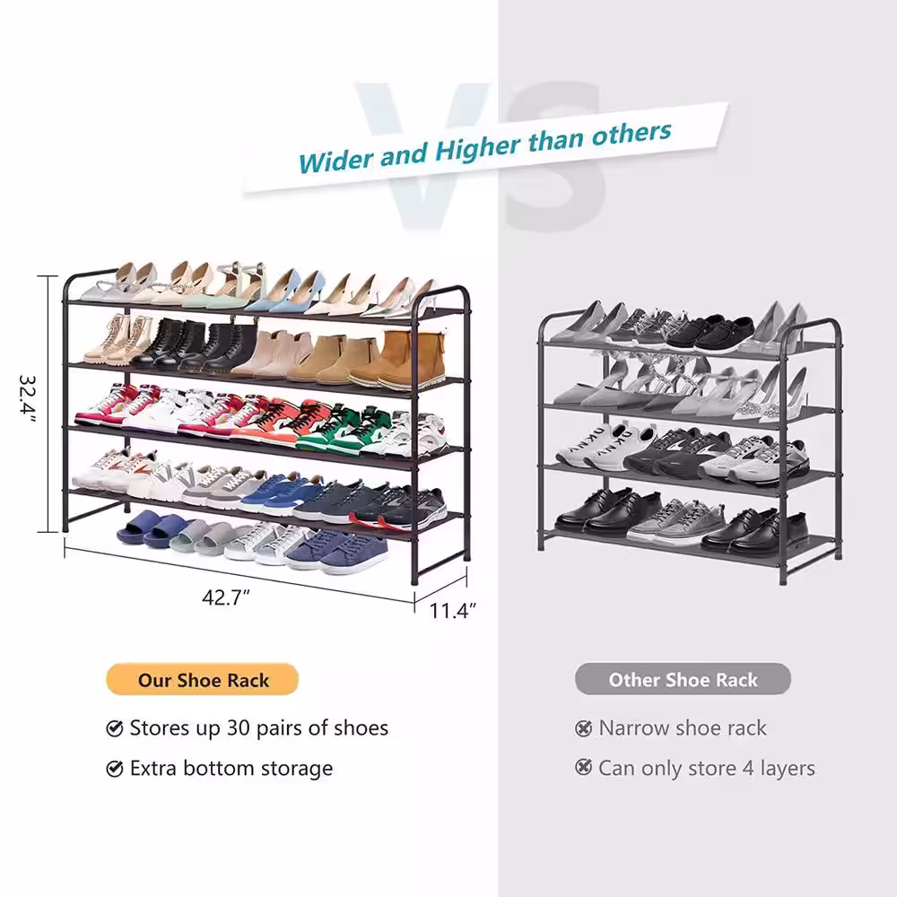 None 32.4 in. H 24-Pair Brown Metal Shoe Rack