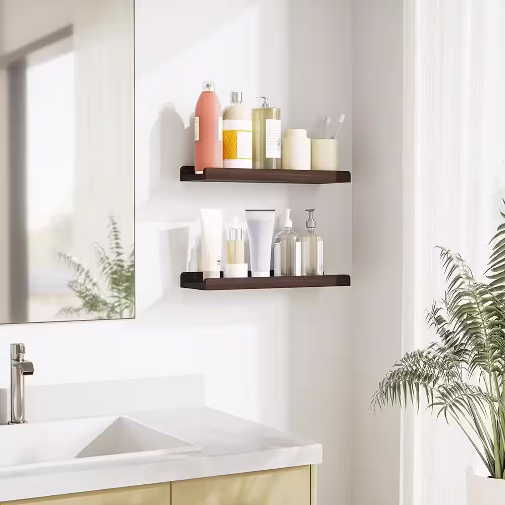 None 17 in. W x 6 in. D Dark Walnut Wood Decorative Wall Shelf Floating Shelves Wall Mounted Set of 2