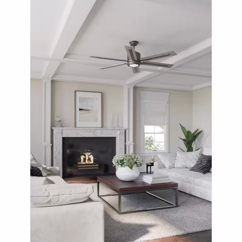 Progress Lighting Glandon 60 in. 6-Blade Indoor Black-Gilded Iron Ceiling Fan for Living Room with LED Light and Remote