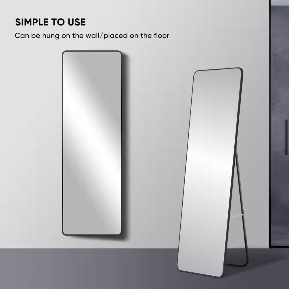 ELLO&ALLO 20 in. W x 63 in. H Rectangle Black Metal Framed Full Length Mirror Floor Standing Mirror