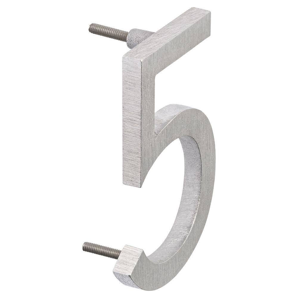 Montague Metal Products 16 in. Brushed Aluminum Floating or Flat Modern House Number 5