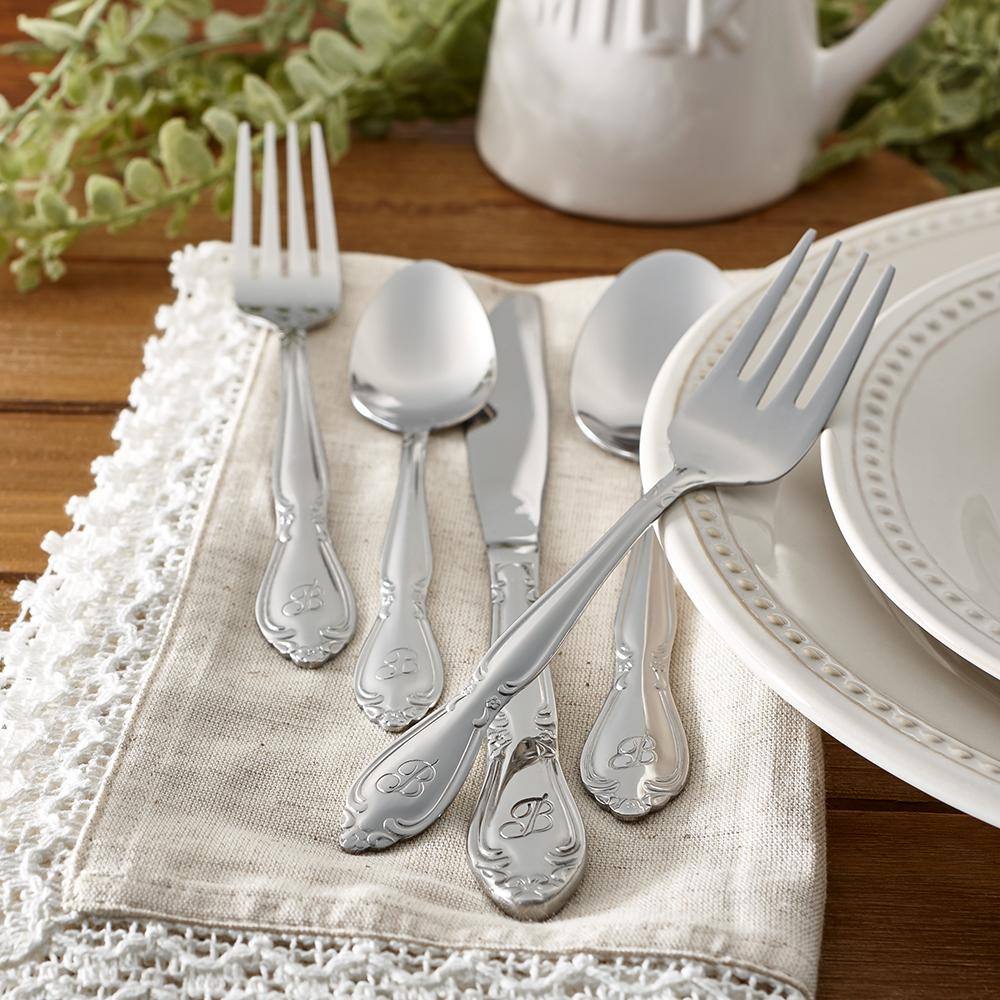 RiverRidge Home Rose Monogrammed Letter H 46-Piece Silver Stainless Steel Flatware Set (Service for 8)