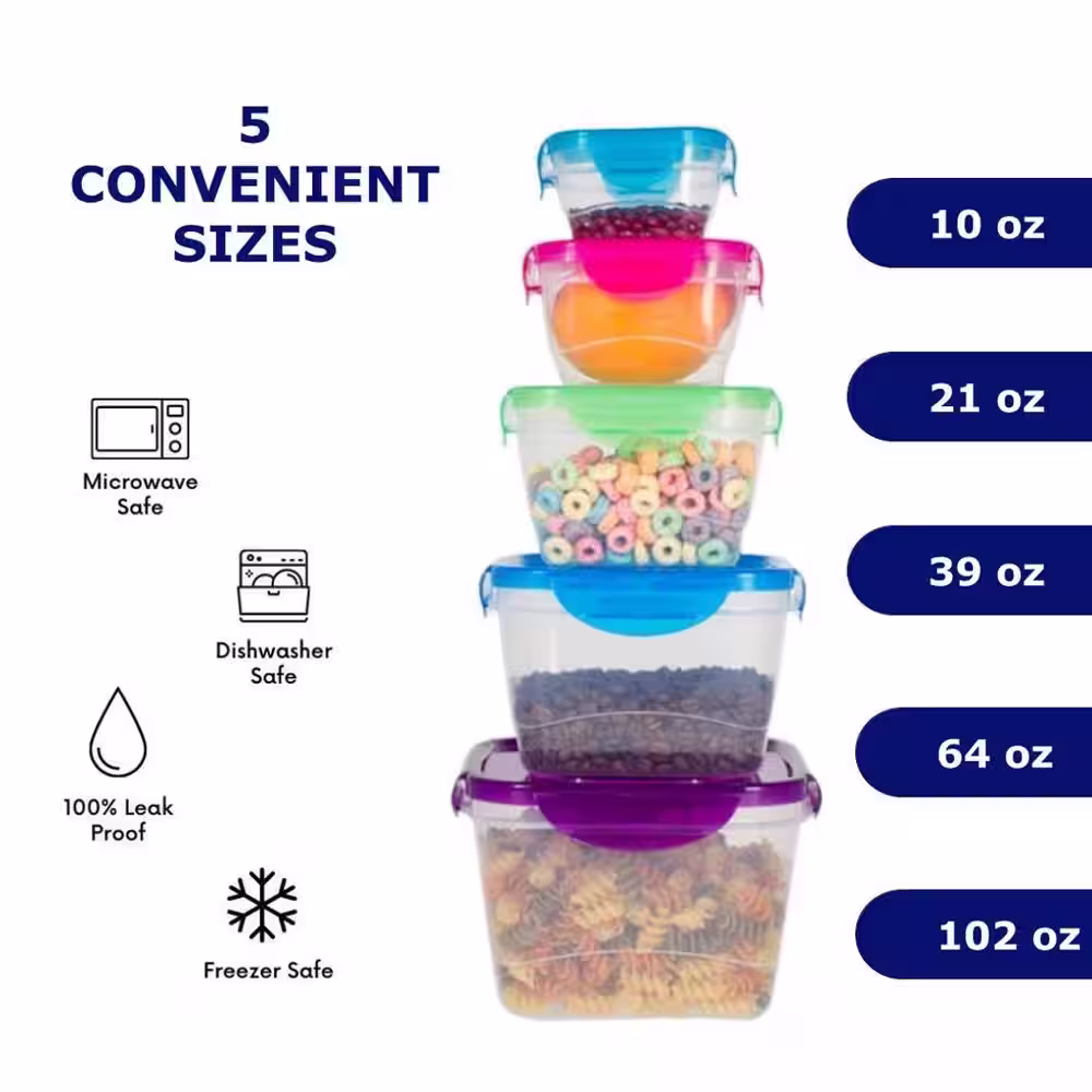 None Jumbo 5-Piece Lock and Seal Square Food Storage Container Set