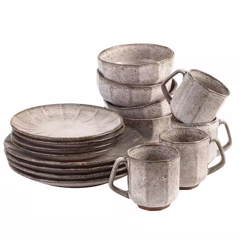 Over and Back Champignon 16-Piece Casual Brown Stoneware Dinnerware Set (Service for 4)