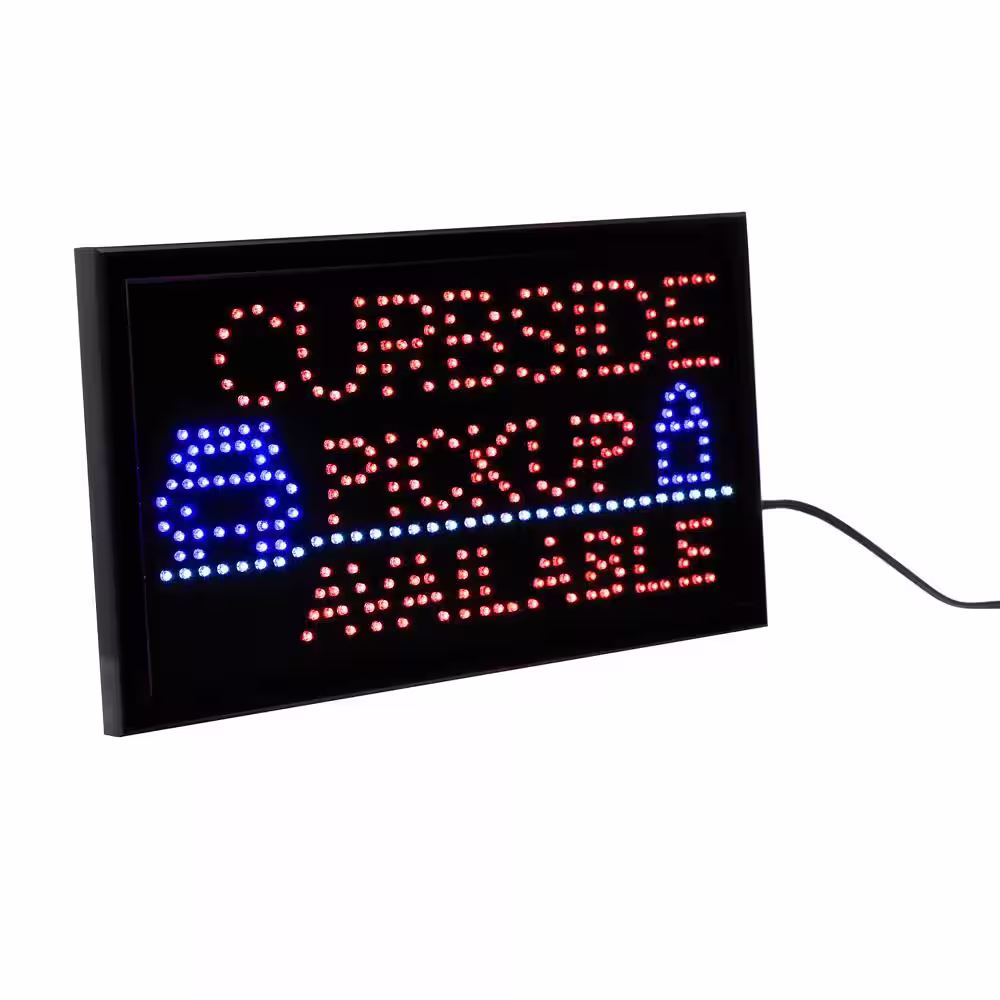 Alpine Industries 19 in. x 10 in. LED Rectangular Curbside Pickup Available Sign with 2 Display Modes