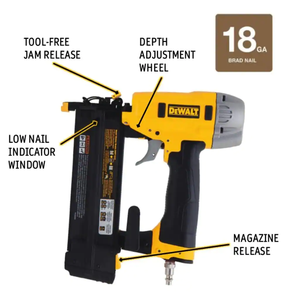 DEWALT Pneumatic 18-Gauge 2 in. Brad Nailer Kit and 1-1/2 in. x 18-Gauge Brad Nails (2500 Per Box)