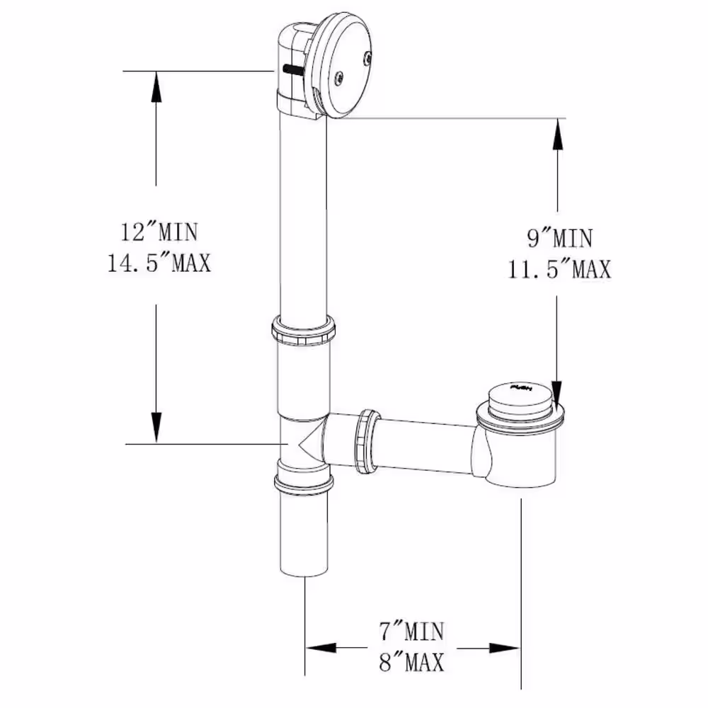 Everbilt Easy Touch 1-1/2 in. 20-Gauge Brass Pipe Bath Waste and Overflow Drain in Brushed Nickel