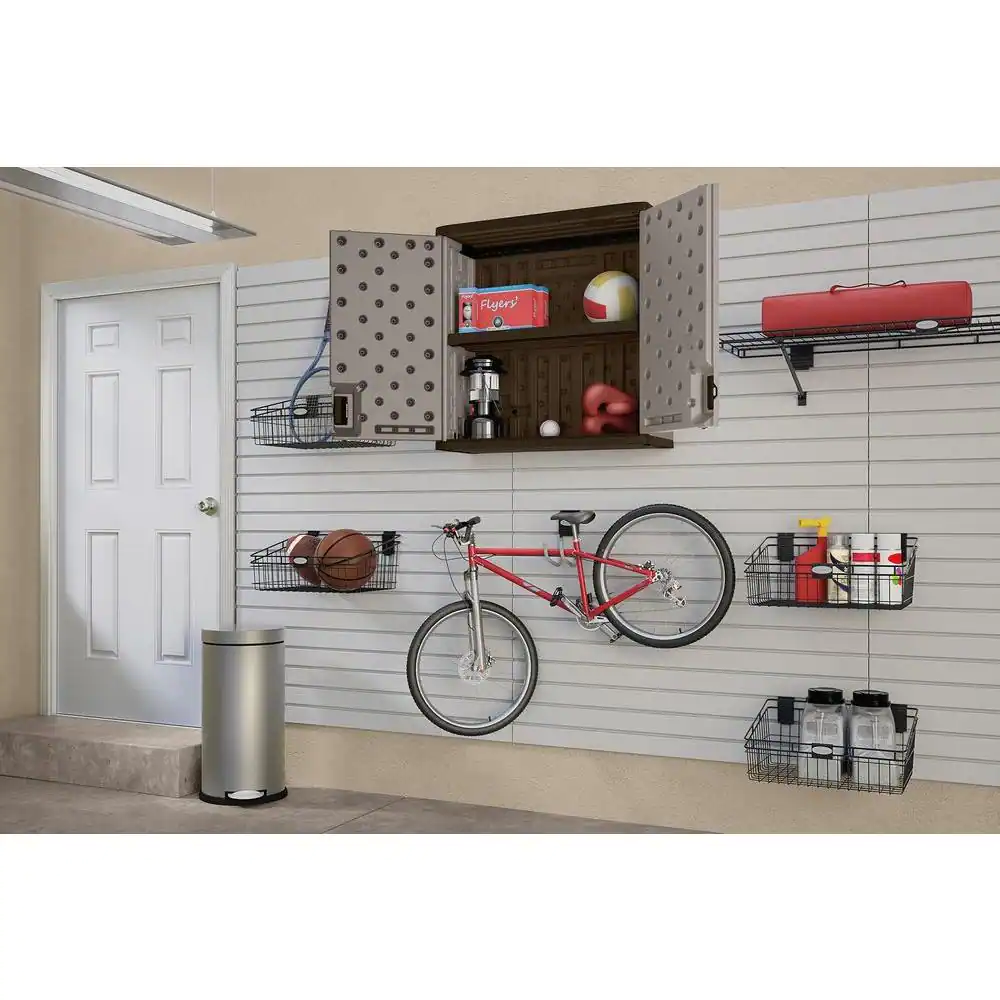 Suncast Resin 1-Shelf Wall Mounted Garage Cabinet in Platinum (30 in W x 30 in H x 12 in D)
