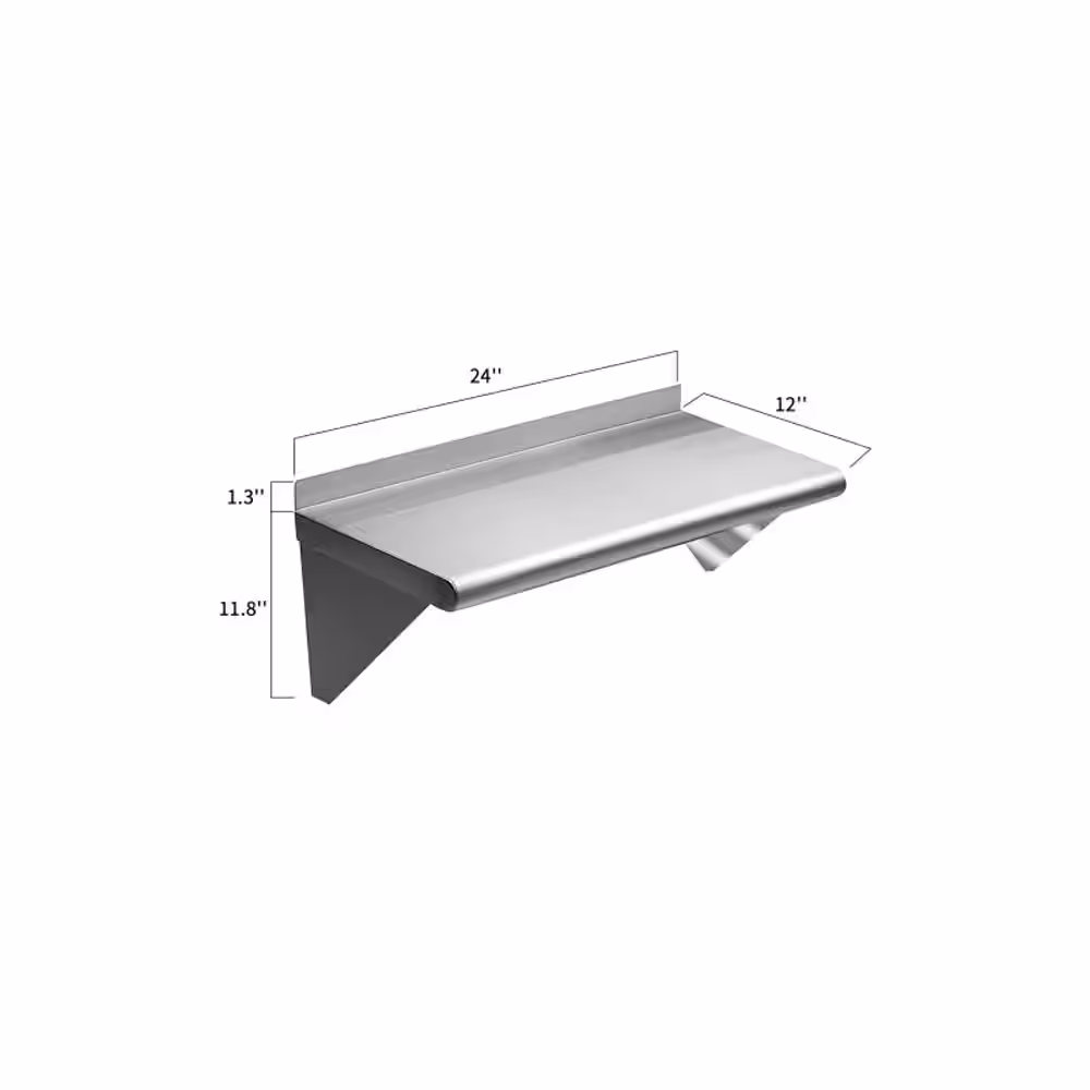 None 12 in. x 24 in. x 13.1 in. Stainless Steel Wall-Mount Garage Wall Shelf with Brackets