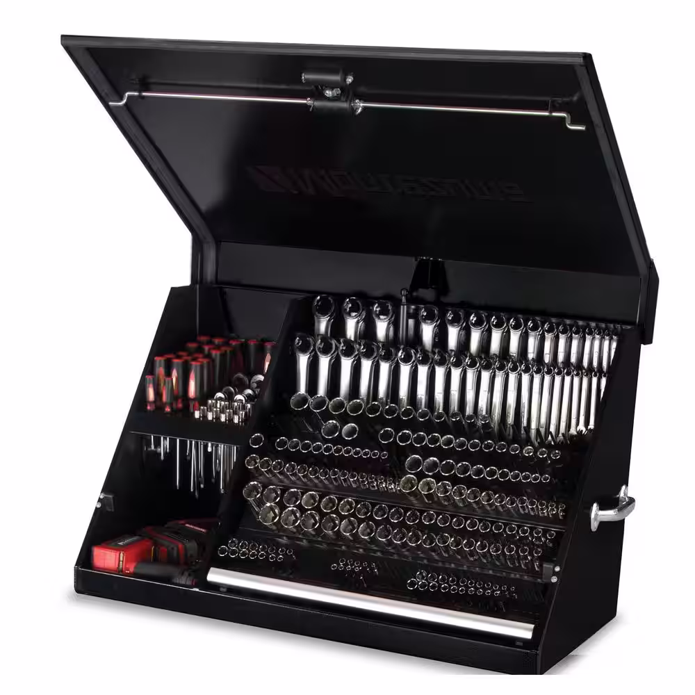 Montezuma 37 in. W x 18 in. D Portable Triangle Top Tool Chest for Sockets, Wrenches and Screwdrivers in Black Powder Coat