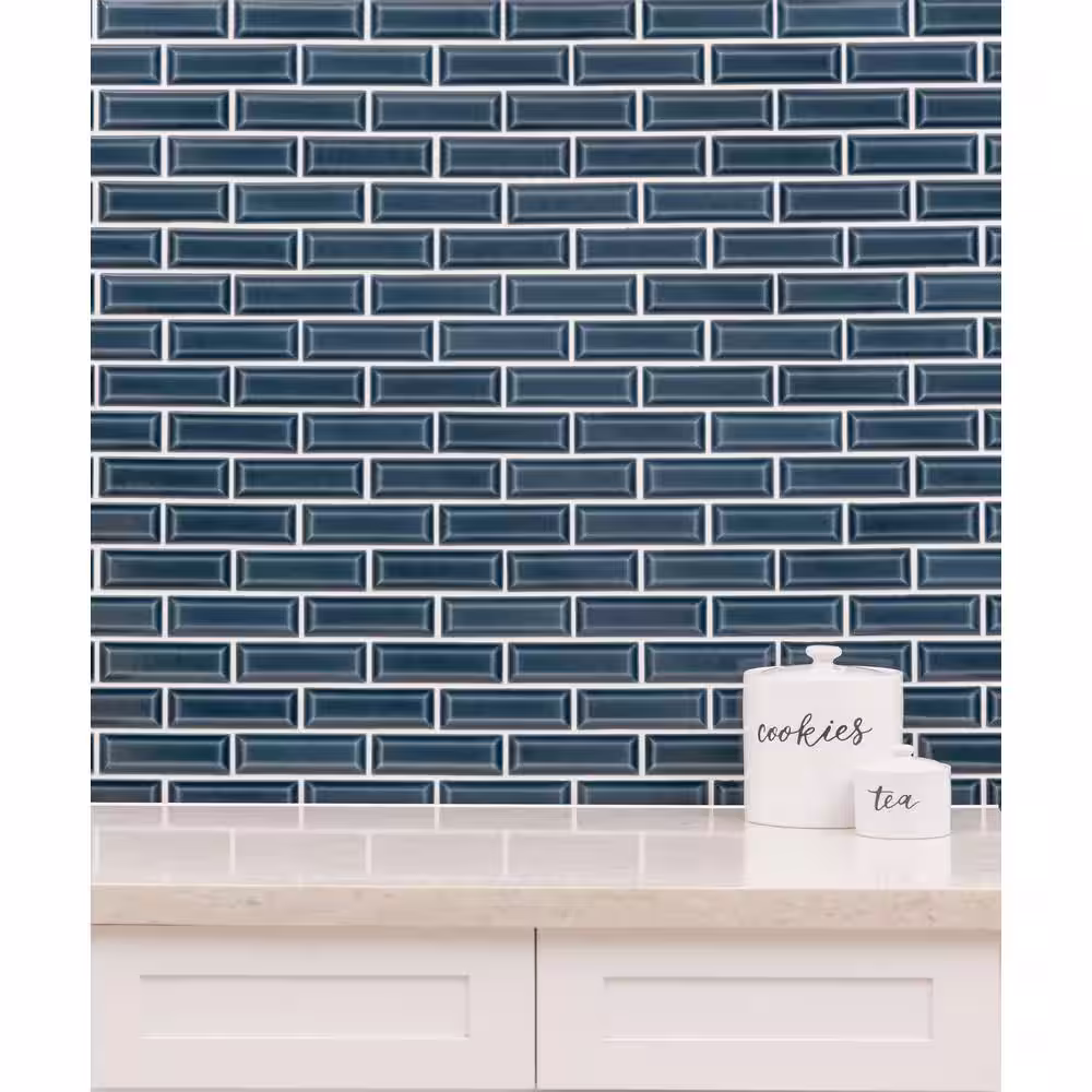 MSI Bay Blue Beveled 12 in. x 12 in. Ceramic Mesh-Mounted Mosaic Tile (1 sq. ft./Each)