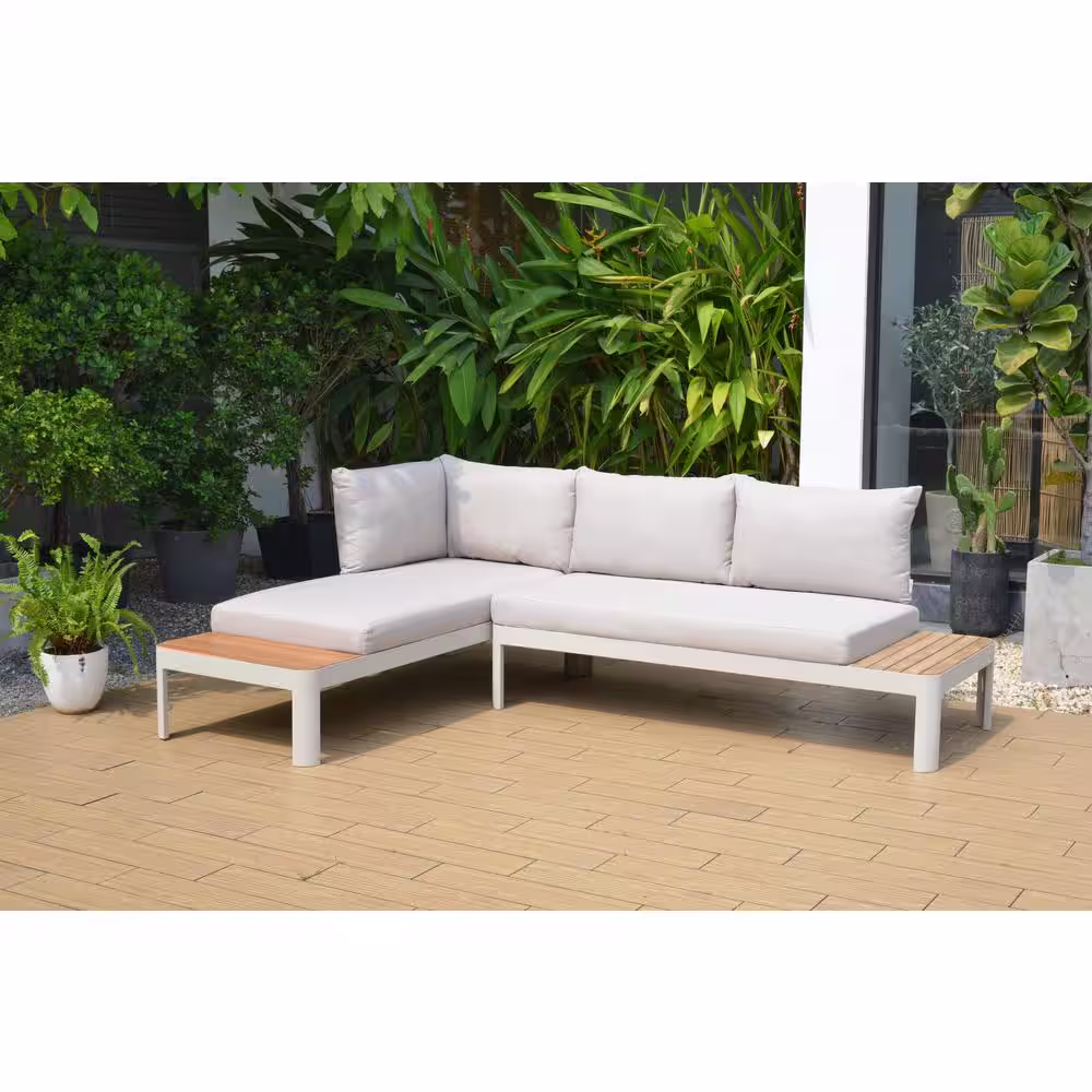 Amazonia Artols 3-Piece Aluminum and Teak 100% FSC Patrio Conversation Set with Olefin Cushions
