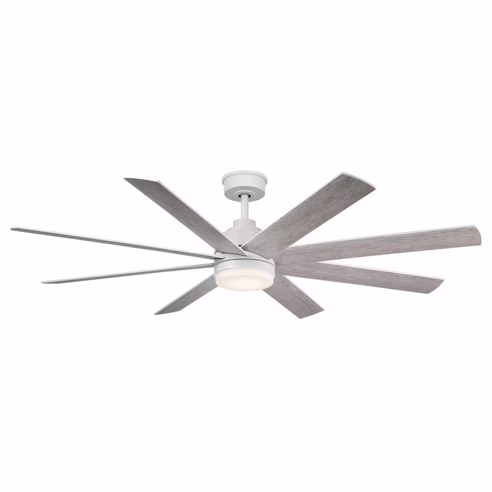 Home Decorators Collection Celene 62 in. Integrated CCT LED Indoor/Outdoor Matte White Ceiling Fan with Whitewashed Oak Blades and Remote Control