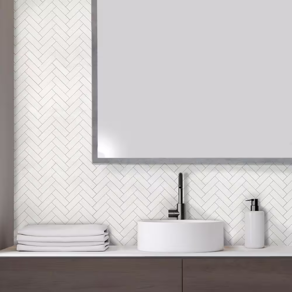 Florida Tile Home Collection Seville White 12 in. x 15 in. x 9 mm Matte Porcelain Herringbone Mosaic Tile (4.77 sq. ft. / Case)