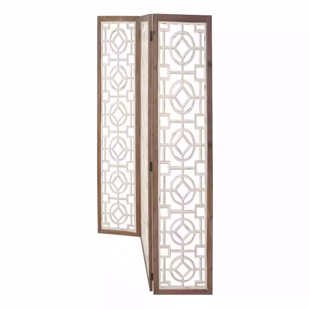 Litton Lane 72 in. White Wood Farmhouse Room Divider Screen