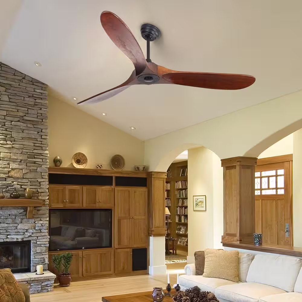 BANSA ROSE 52 in. Indoor or Outdoor Matte Black Leaf Ceiling Fan Indoor Smart Ceiling Fan with 6 Speed Remote Control, DC Motor