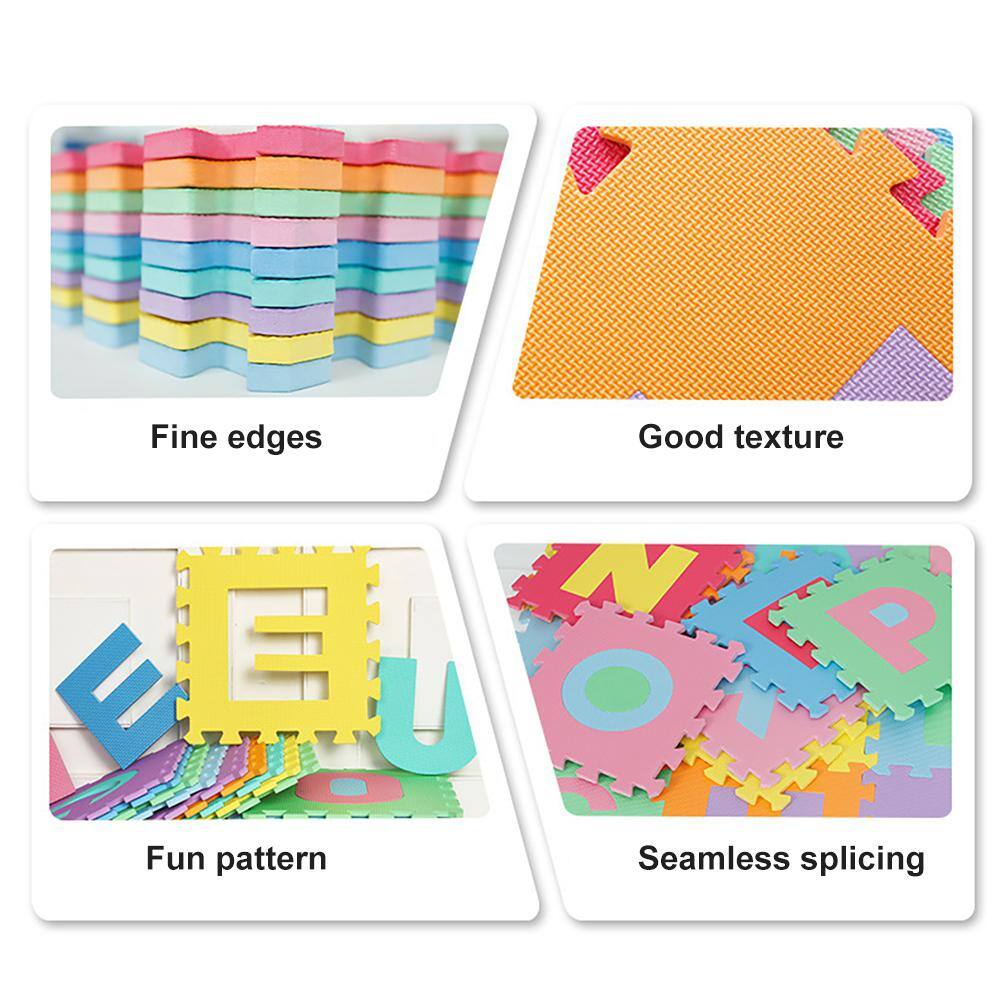 None 12 in. x 12 in. x 0.4 in. Multi-Colored Letter Type EVA Interlocking Foam Floor Mat 26 sq ft. (26-Tiles Per Case)