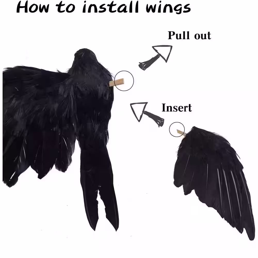 None Realistic Crows Lifesize Extra Large Handmade Black Feathered Crow for Halloween Decorations Birds (2-Pack)