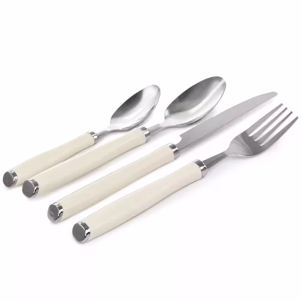 GIBSON EVERYDAY Fairfield 16-Piece Flatware Set with Wire Caddy in Egg Shell