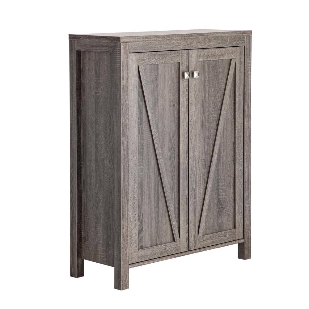 FC Design 41.5 in. H x 31 in. W Distressed Grey 15-Pair Shoe Storage Cabinet