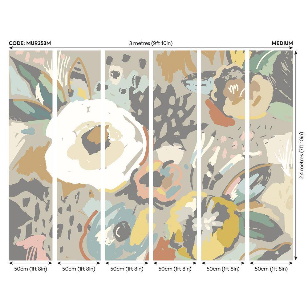 None Neutral Abstract Flowers Wall Mural