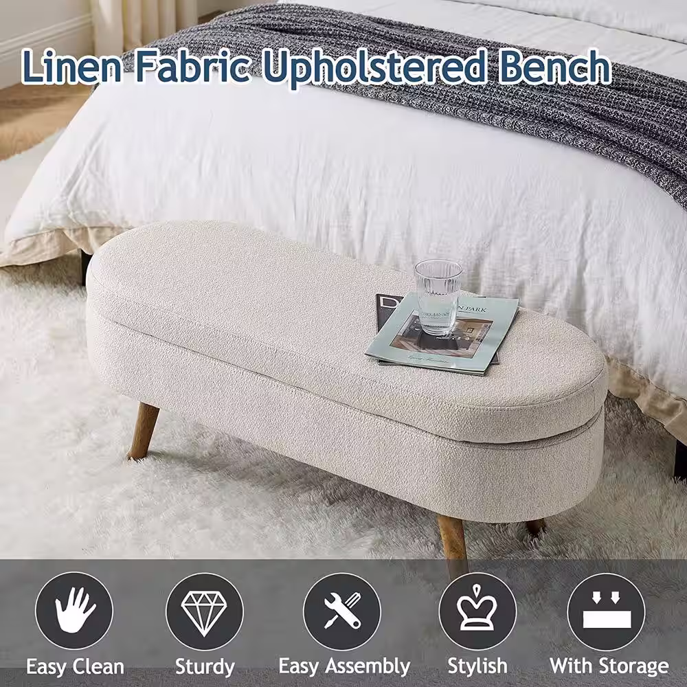 Unbranded Ottoman Beige Oval Storage Bench(16 in. H x 43.5 in. W x 16 in. D)