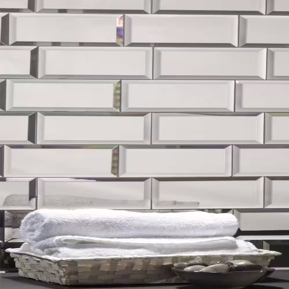 ABOLOS Reflections Beveled Subway 3 in. x 12 in. Glass Mirror Decorative Peel and Stick Artistic Tile (11 sq. ft./Case)