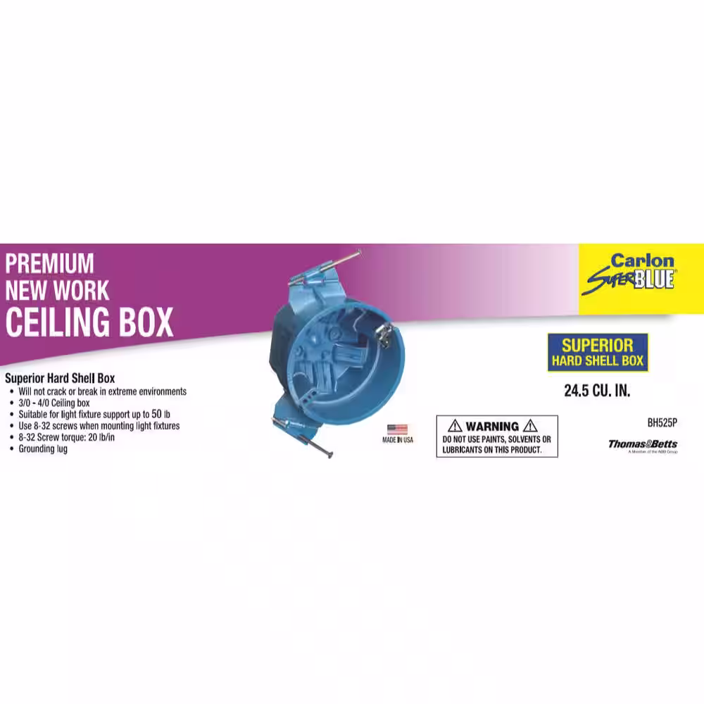 Carlon 24.5 cu. in. Hard Shell PVC New Work Electrical Ceiling Box with Ground Lug
