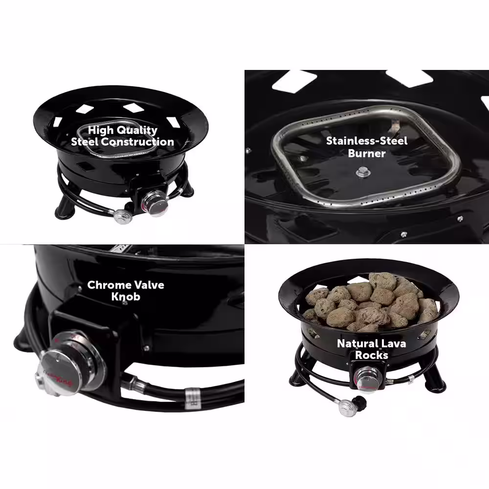 Flame King 24 in. Outdoor Propane Portable Gas Black Fire Pit with Cover and Carry Kit 58,000 BTU
