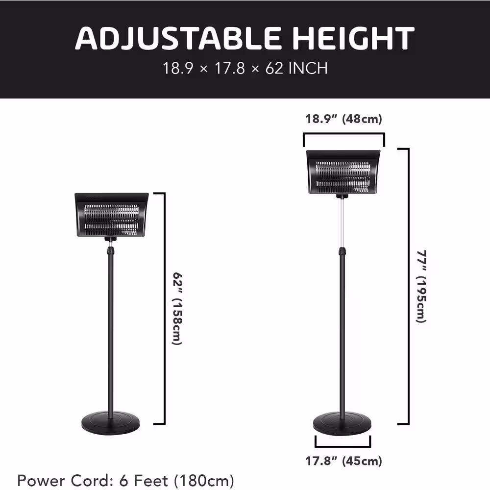 None 750-Watt/1,500-Watt Metal Electric Standing Patio Heater