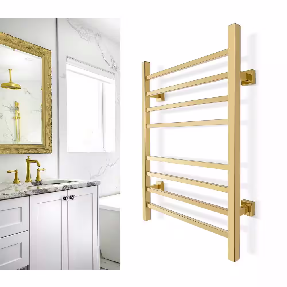 WarmlyYours Sierra 8-Bar Plug-In and Hardwire 120-Volt 32 in. Towel Warmer in Gold Stainless Steel