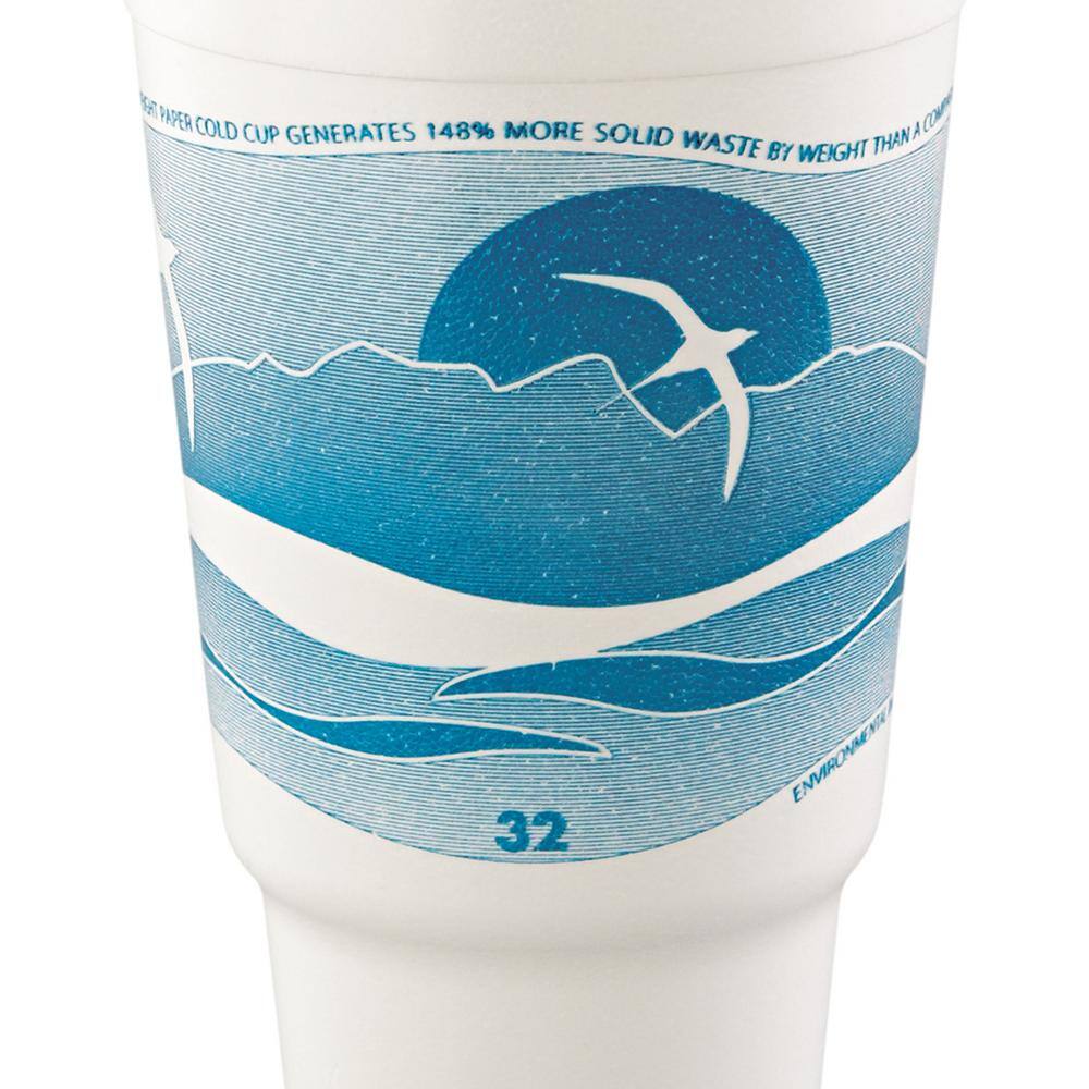 DART Horizon 32 oz. Teal/White Disposable Foam Cups Hot/Cold Drinks (16/Bag 25 Bags/Carton)