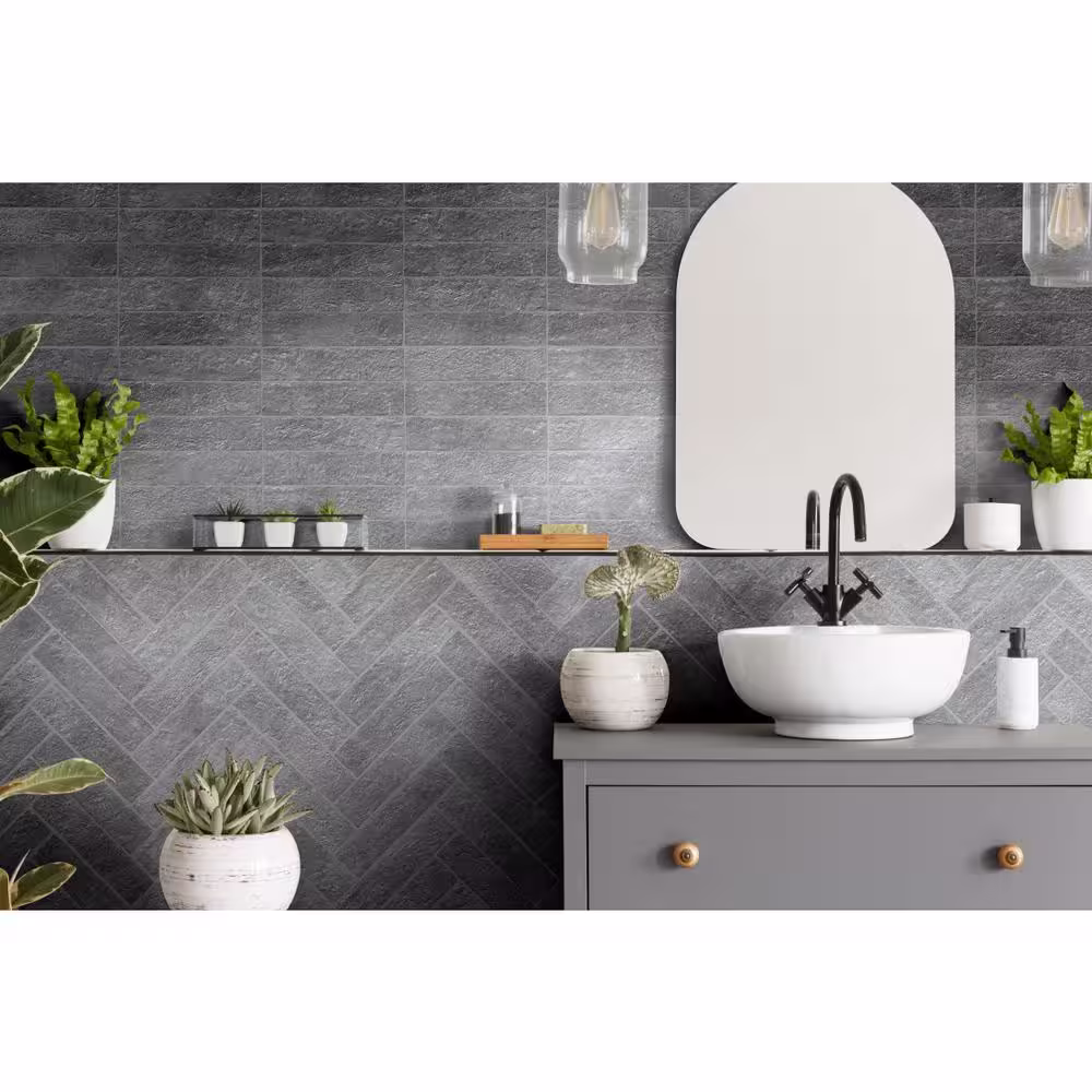 None Brique Charcoal 2.36 in. x 9.84 in. Matte Subway Porcelain Floor and Wall Tile (5.152sq.ft/Case)