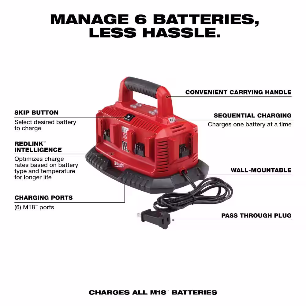 Milwaukee M18 18-Volt Lithium-Ion 6-Port Sequential Battery Charger