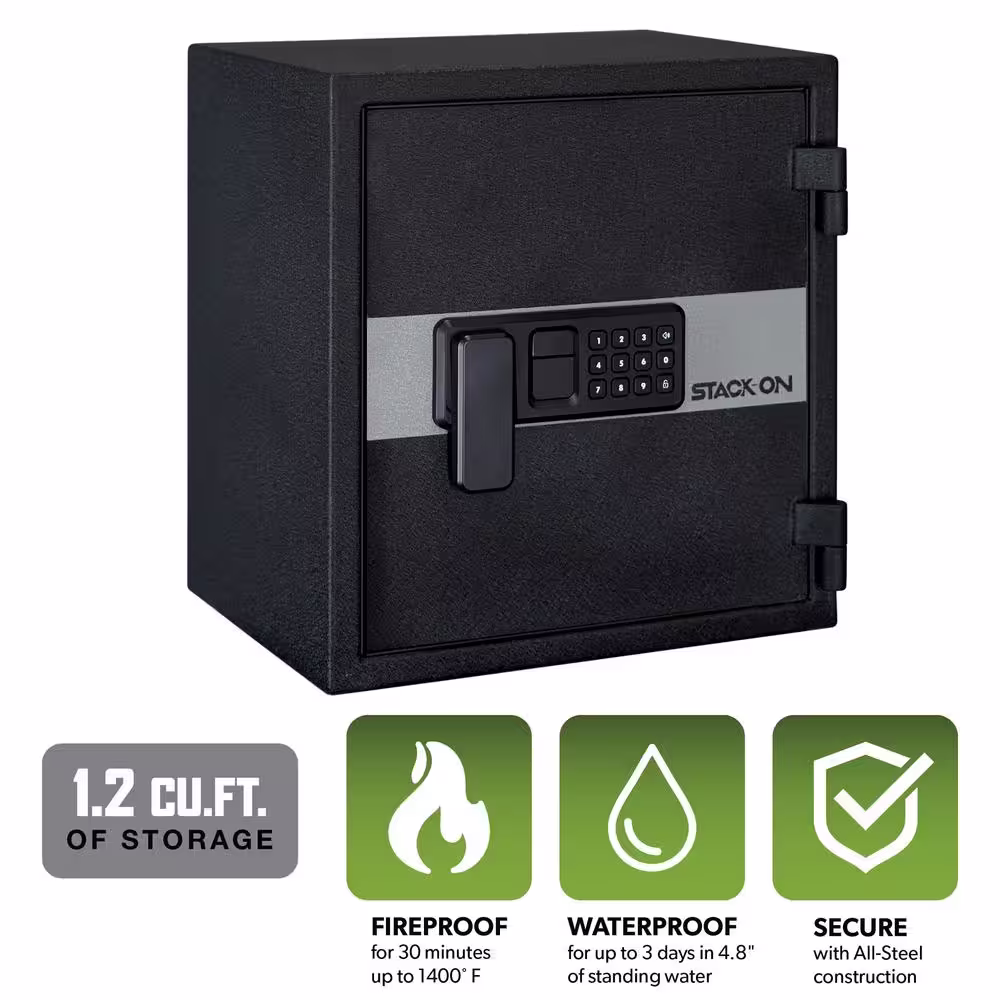 STACK-ON 1.2 cu. ft. Personal Fire and Waterproof Safe with Electronic Lock and Jewelry Drawer, Black