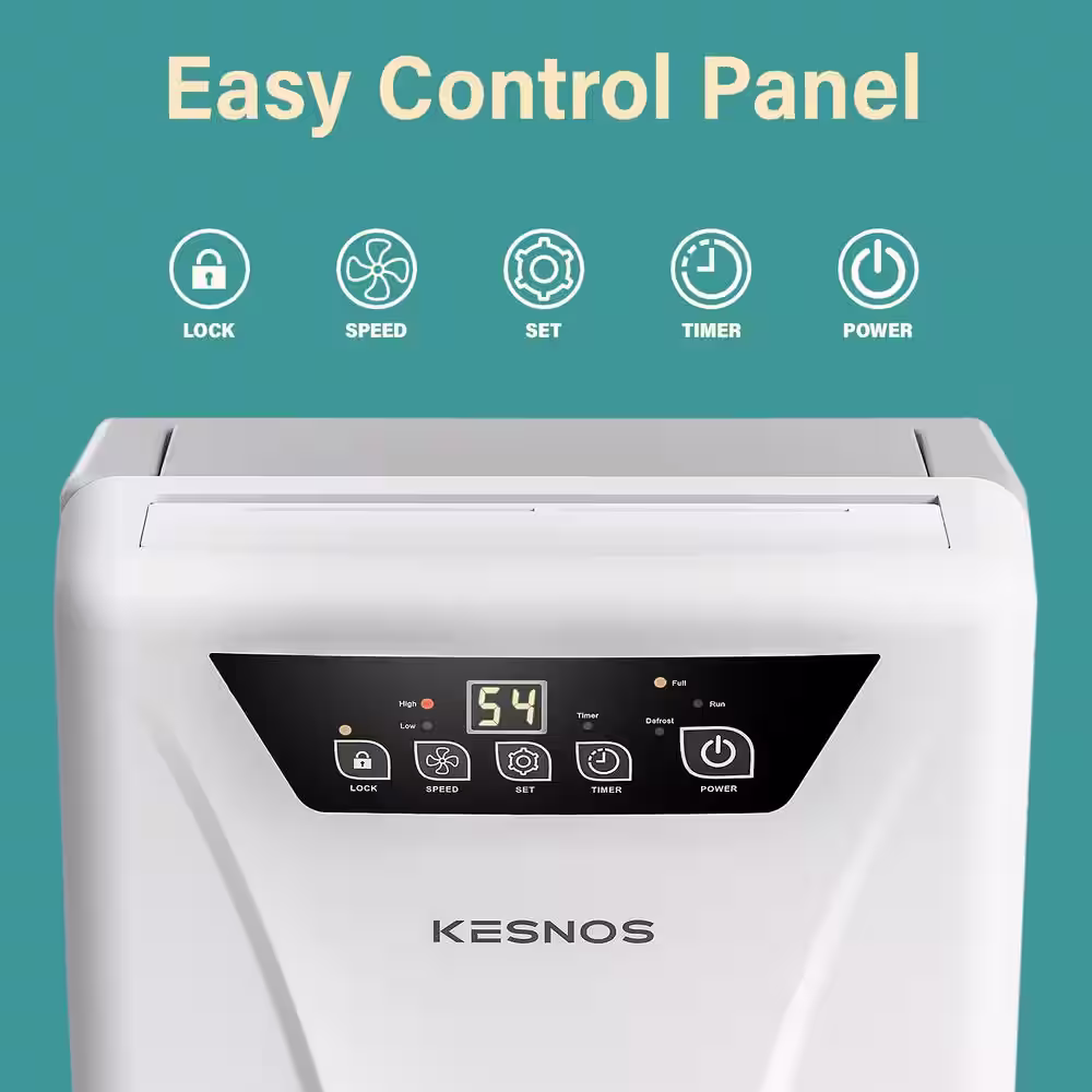 KESNOS 34-Pint Capacity Home Smart Dehumidifier With Bucket And Drain for up to 2500 sq. ft. Indoor, White