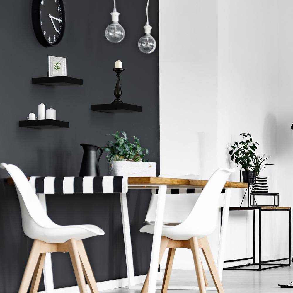 Sorbus 9.25 in x 9.25 in x 1.5 in Classic Black Wood, Square Decorative Wall Shelves with Brackets (3 Pack)