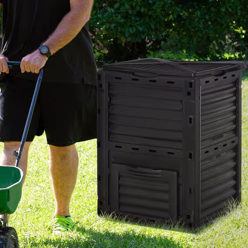 Outsunny 80 Gal. Large Capacity Stationary Composter Garden Compost Bin in Black