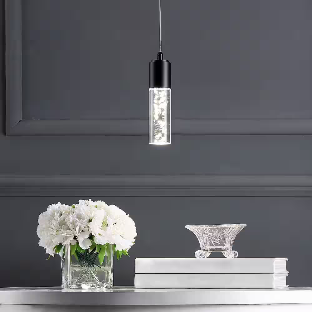 JONATHAN Y Bolha 4.75 in. 1-Light Bubble Acrylic/Iron Modern Minimalist Integrated LED Black Pendant