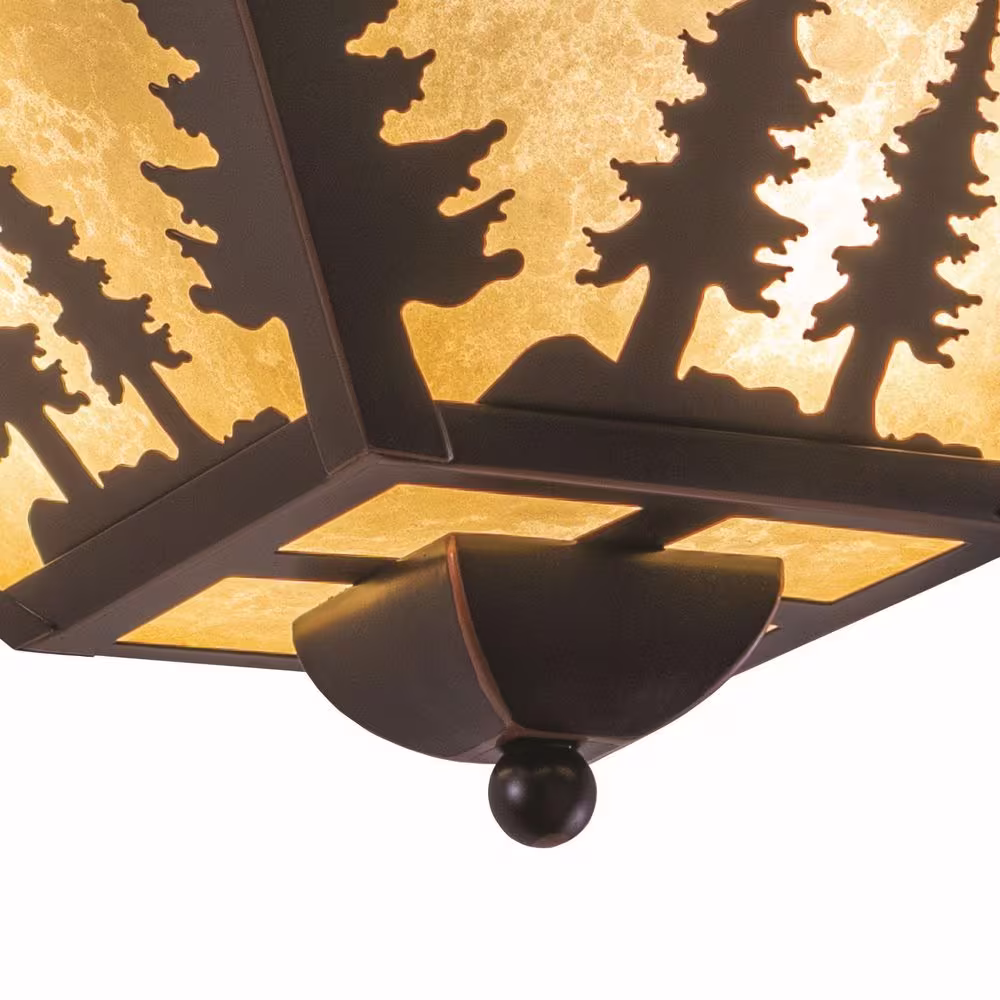 VAXCEL Yosemite Bronze Rustic Tree Square Indoor Outdoor Flush Mount 3-Light Ceiling Fixture