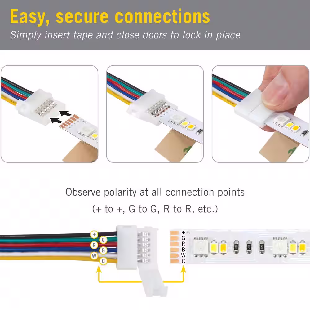 Armacost Lighting 6 Pin RGB+WW LED Strip Light 48 in Tape to Wire Channel Connector (3-Pack)