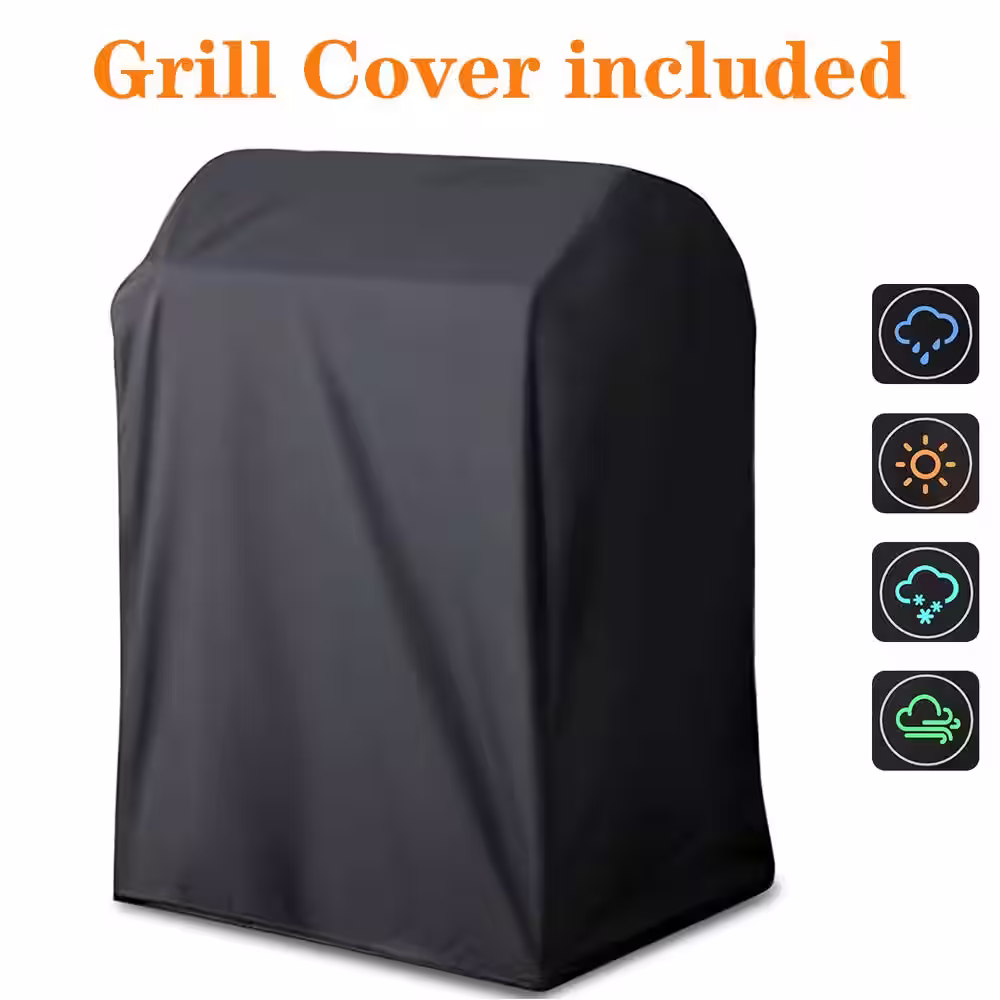 None Charcoal Grill with Offset Smoker and Side Table in Black Plus a Cover