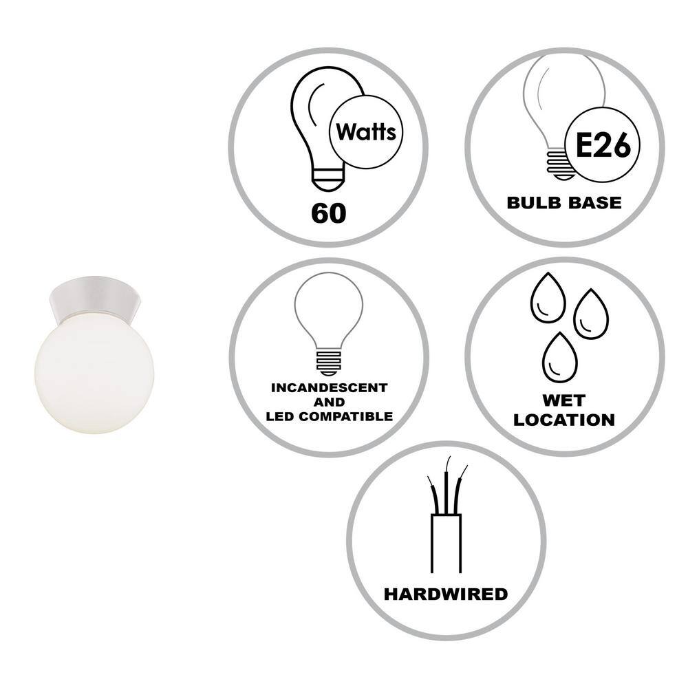Bel Air Lighting Pershing 6 in. White Outdoor Flush Mount Ceiling Light Fixture with White Opal Glass Globe
