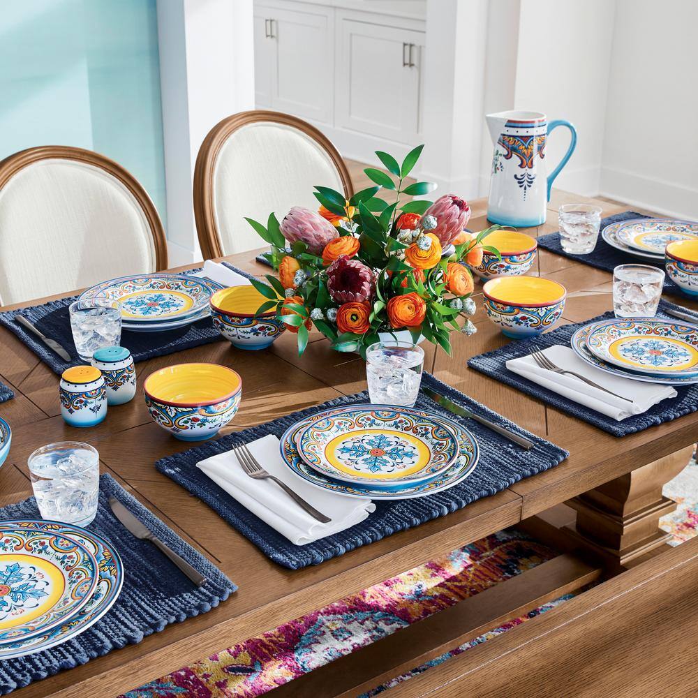 LR Home Coast Solid 19 in. x 13 in. Deep Blue Cotton Placemats (Set of 4)