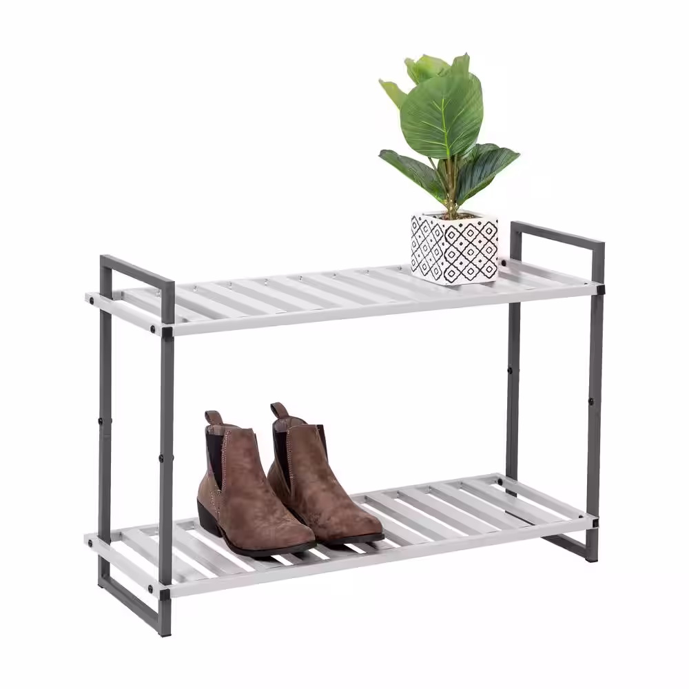 None 20 in. H x 30 in. W 6-Pair 2-Shelf White/Gray Steel Freestanding Shoe Rack