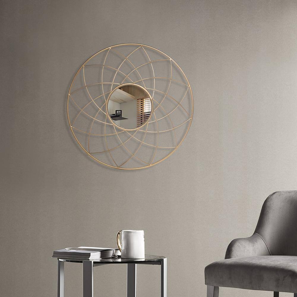 None 30 in. x 30 in. Classic Round Iron Frame Black Wall Accent Mirror