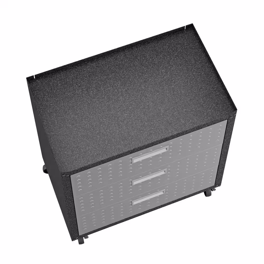 Manhattan Comfort Fortress 37.6 in. H x 72.4 in. W x 20.5 in. D Mobile Space-Saving Steel Garage Cabinet and Worktable in Grey (3-Piece)